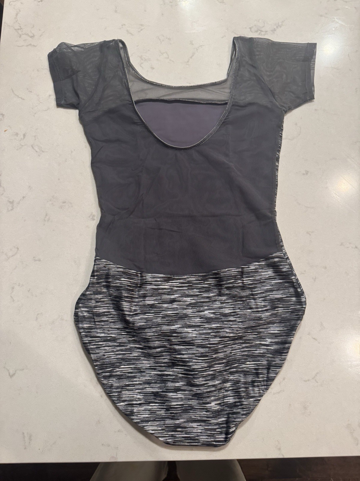 Barreto Dancewear Leotard, Short Sleeve, Grey Pattern Grey Mesh, Size Small Tall