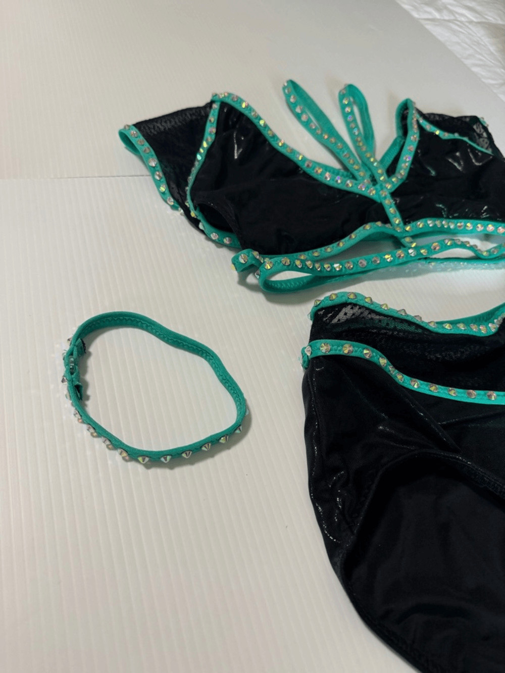 Custom dance costume leotard black kelly green 2 piece SA-Small adult