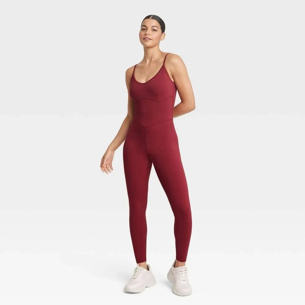 A-14 JoyLab Women’s Corset Bodysuit Leotard Stretch – Wine Red XL