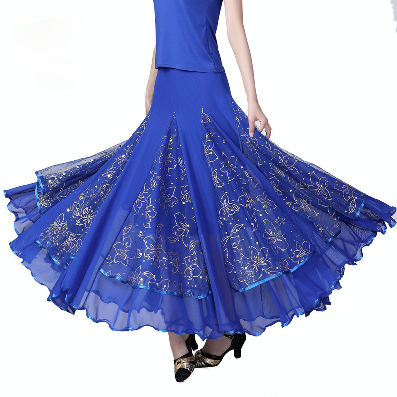 Ladies Ballroom Skirt Modern Dance Wear Ruffle Waltz Latin Swing Dancewear Mesh