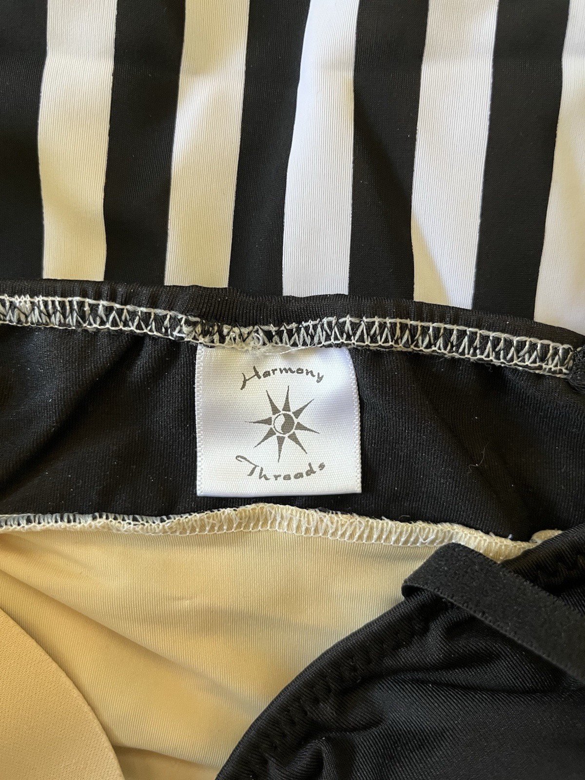 Harmony Threads Vertical Stripe Aerial Costume With Twist Top XS Black & White