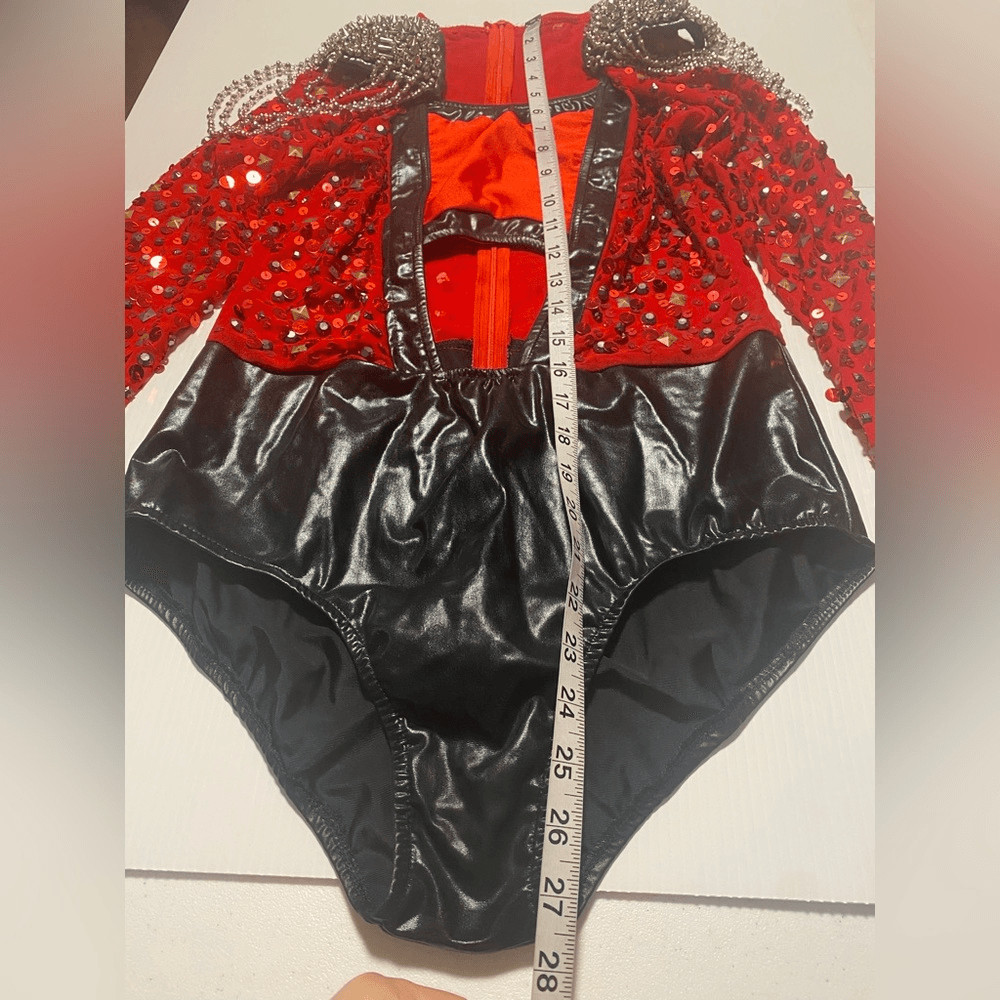 Glamour mature faux leather red goth grunge studed Dance Custom solo costume LA