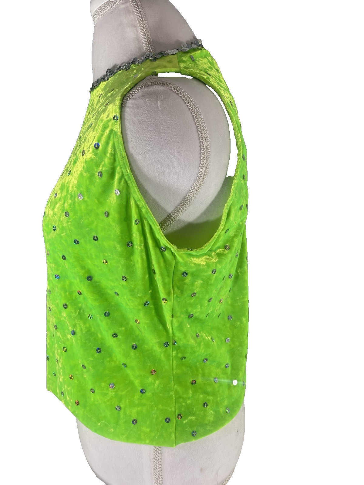 Dance Ice Skating Costume Shirt Sequins Size XL Adult Stretch Top Lime Green