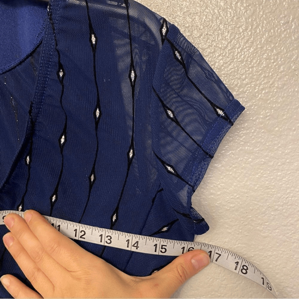 Kelle dance 2 piece blue mesh flocked crop top leggings pants light switch MA