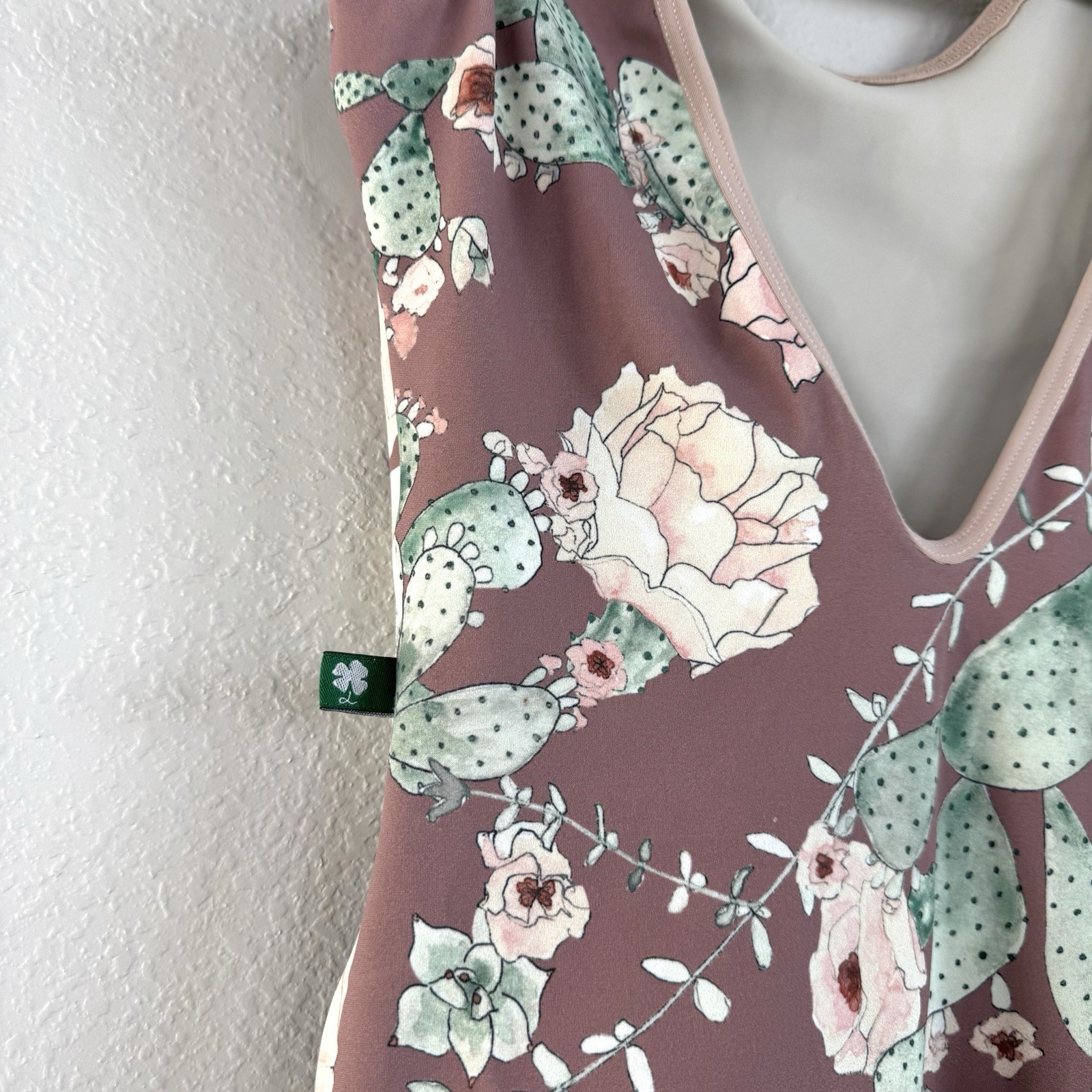 Luckyleo dancewear leotard One Piece Open Back Sz S Dusk Rose cactus Floral Boho