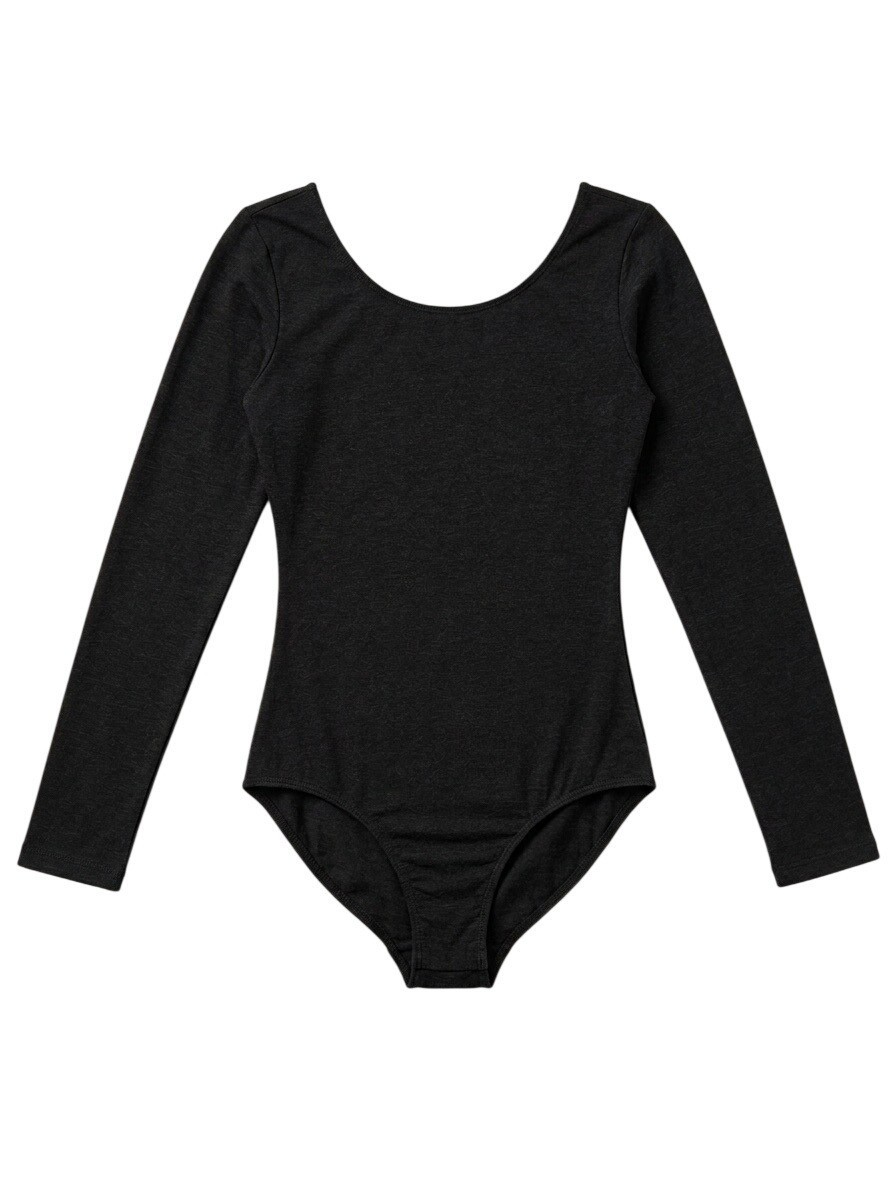 Eurotard Black Adult Size XS Long Sleeve Leotard Bodysuit Lined Front Scoop Neck