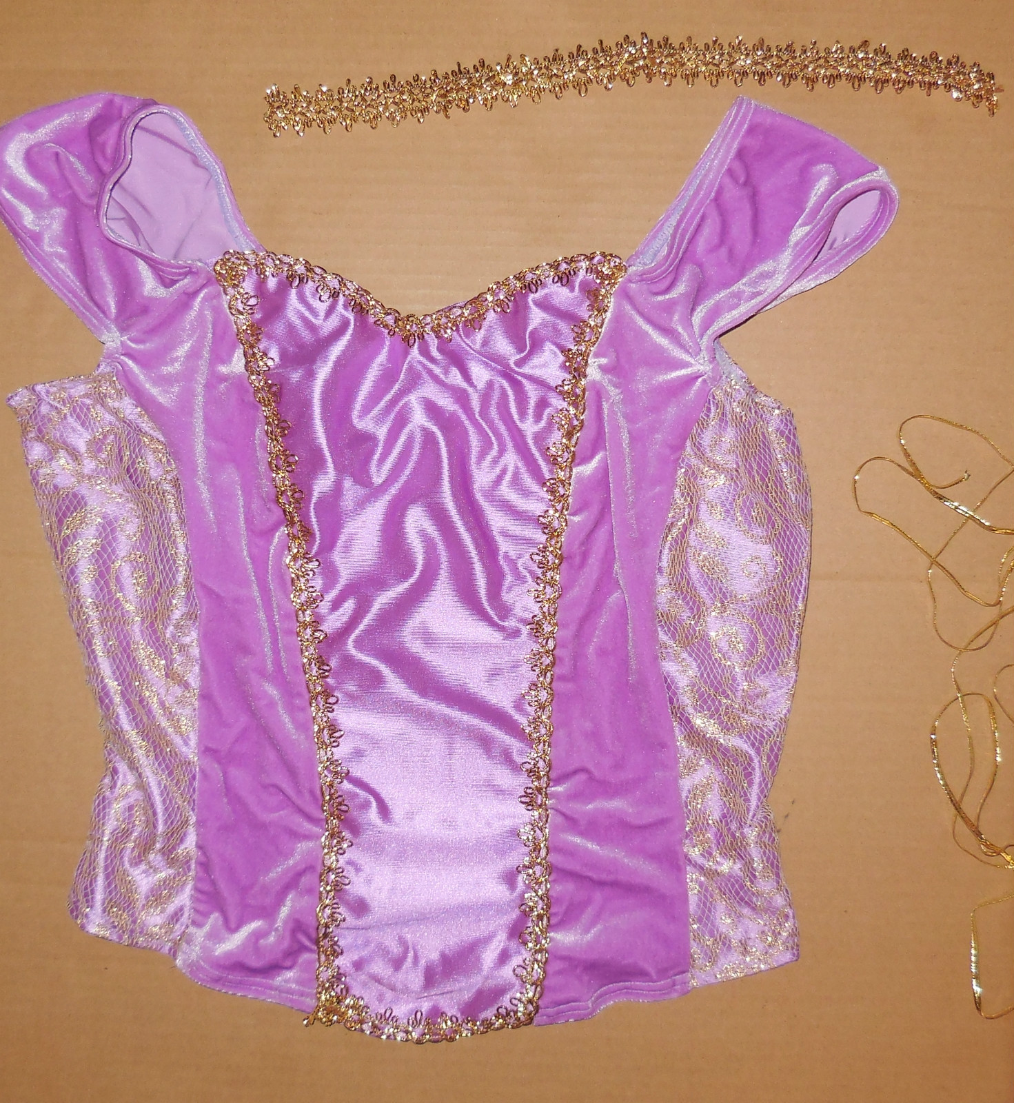 Velvet Ballet Basque Orchid Gold Braid Lace Capsleeve Child Ladies sizes