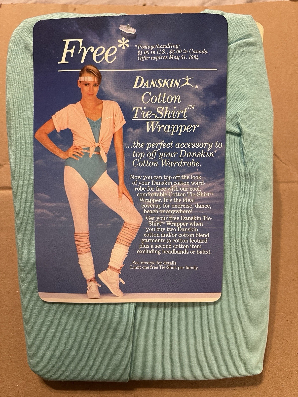 VTG Danskin 80s Cotton Blend Leotard Rare Mint Blue Seafoam 8222 Retro Adult Xs