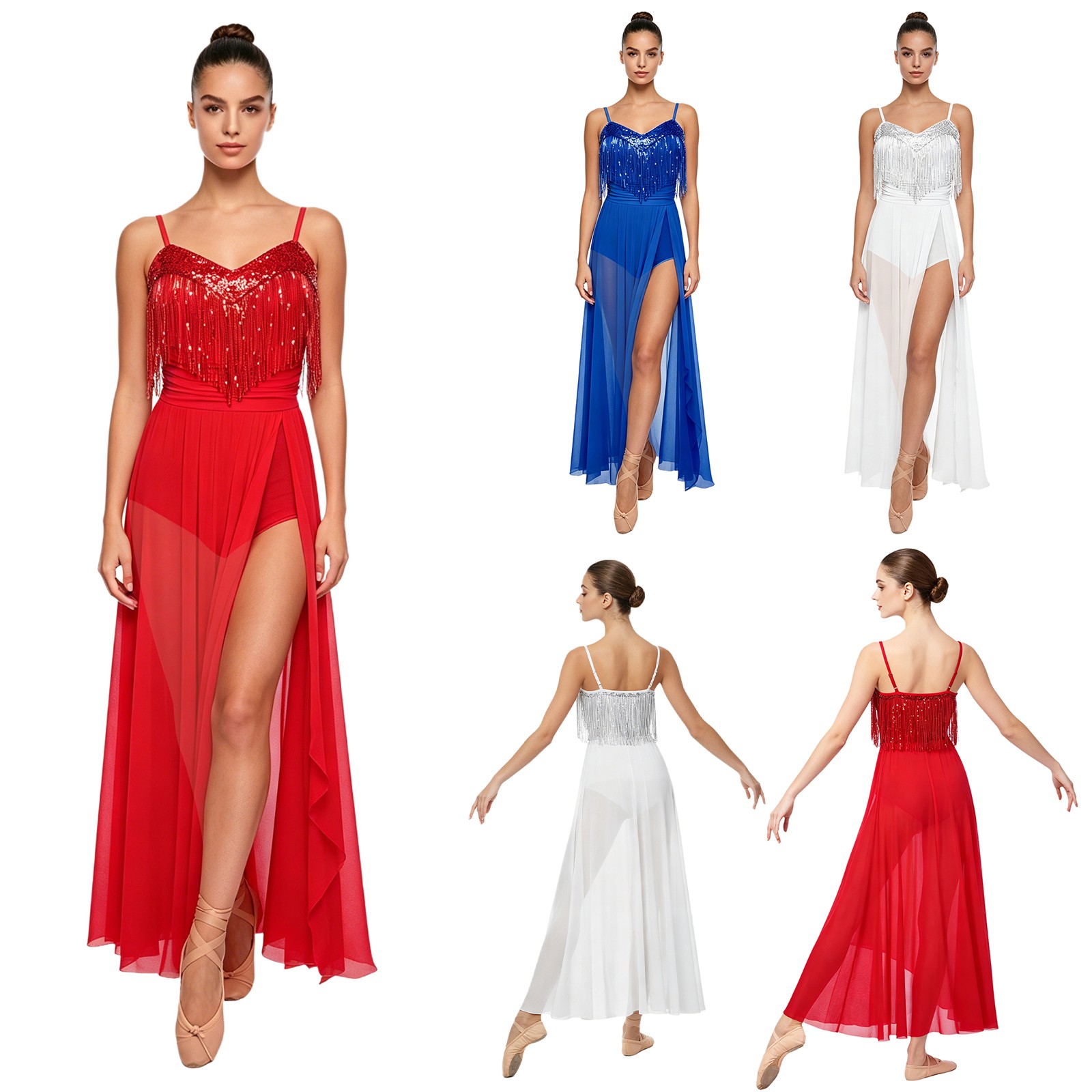 Women Dancewear Dance Skirt Stage Leotard Performance Dress Mesh Bodysuit Jazz