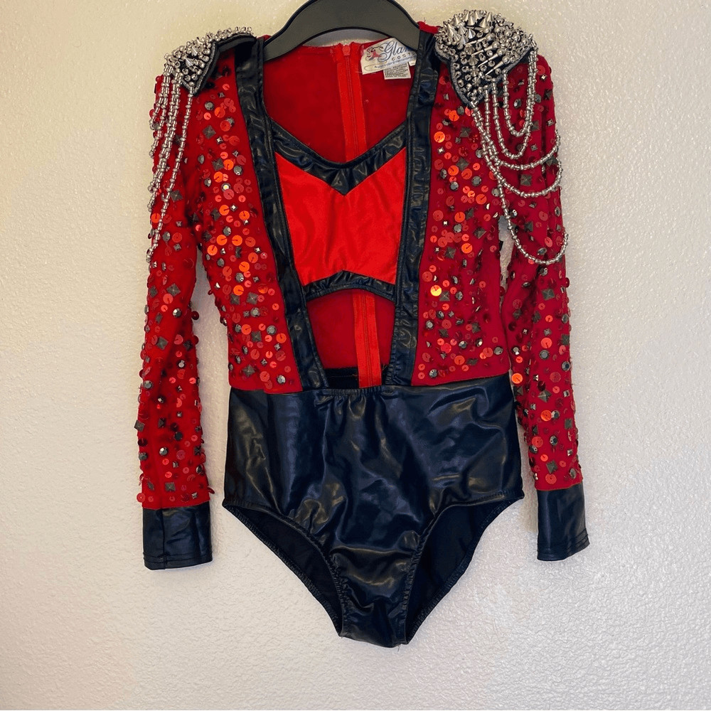 Glamour mature faux leather red goth grunge studed Dance Custom solo costume XLC