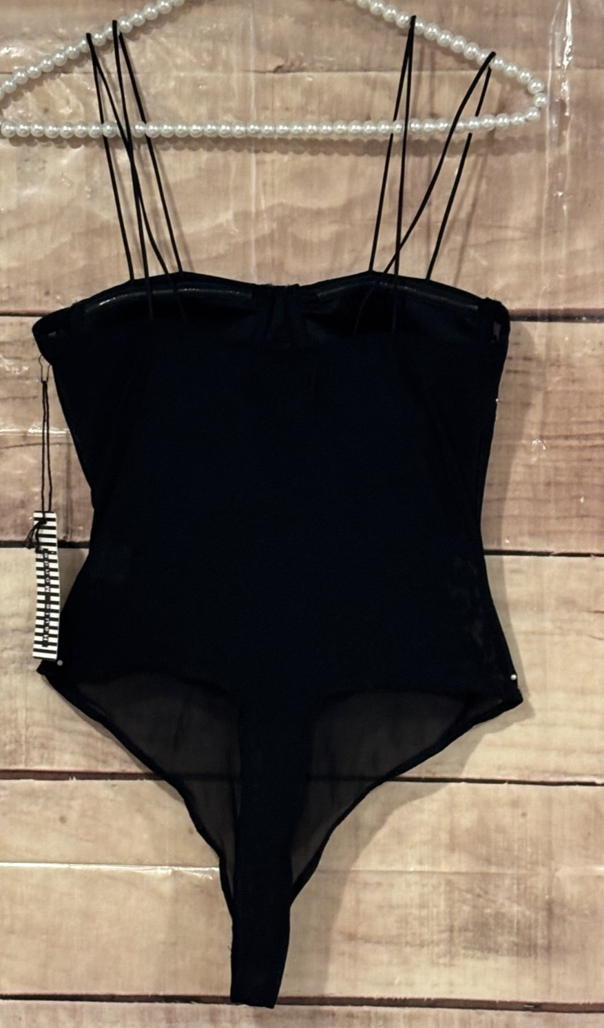 Haute Monde Women M Club Night/Party Leotard Black Rhinestone Molded Wired Cups