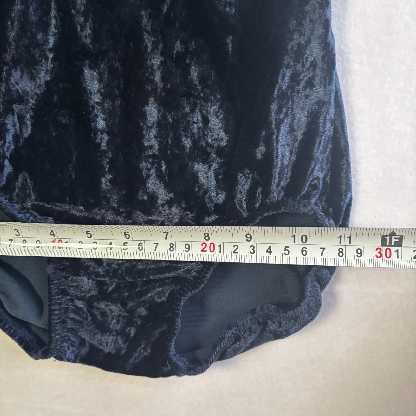Vtg Alpha Factor S/M Navy Blue Crushed Velvet Gymnastics Leotard Rhinestone Flag