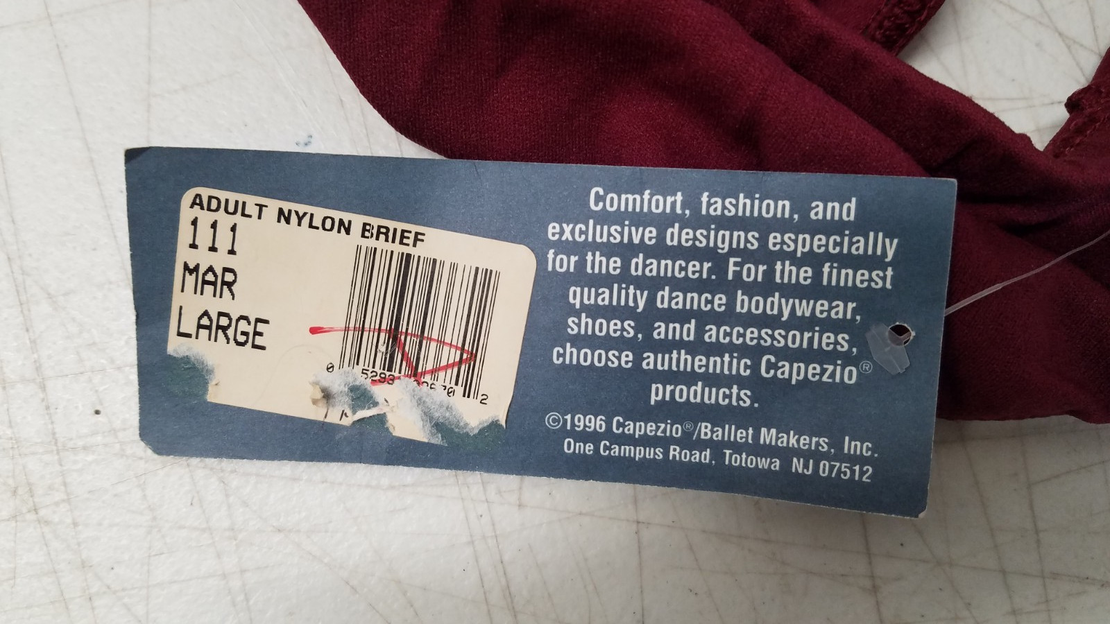 Vintage 1990s Capezio Dance Briefs Style 111 Large 12/14 Maroon Nylon NOS 5135
