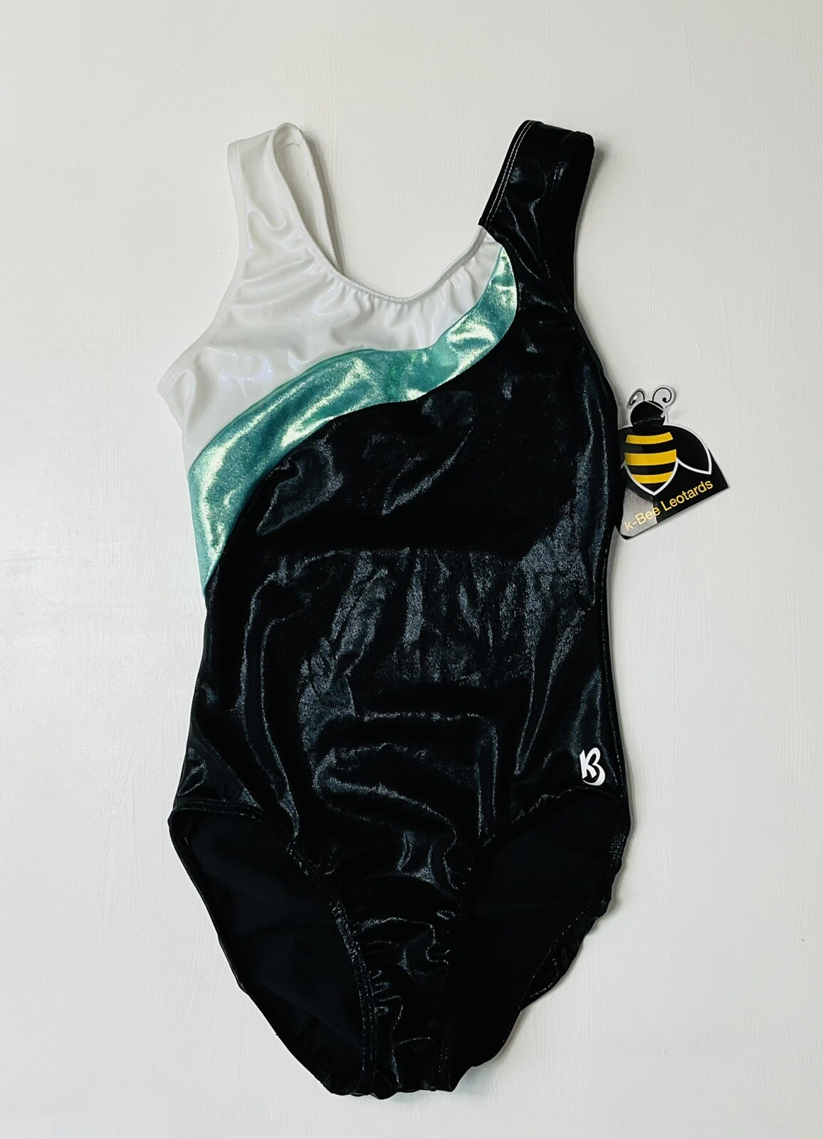 K-Bee Leotard Size Adult Medium Black White Teal Mystique AM Made In USA NWT