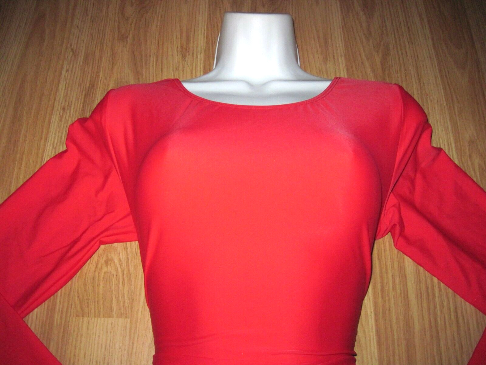 Plus Size Shiny Red Spandex Long Sleeve Scoop Neck Leotard Size 3XL New