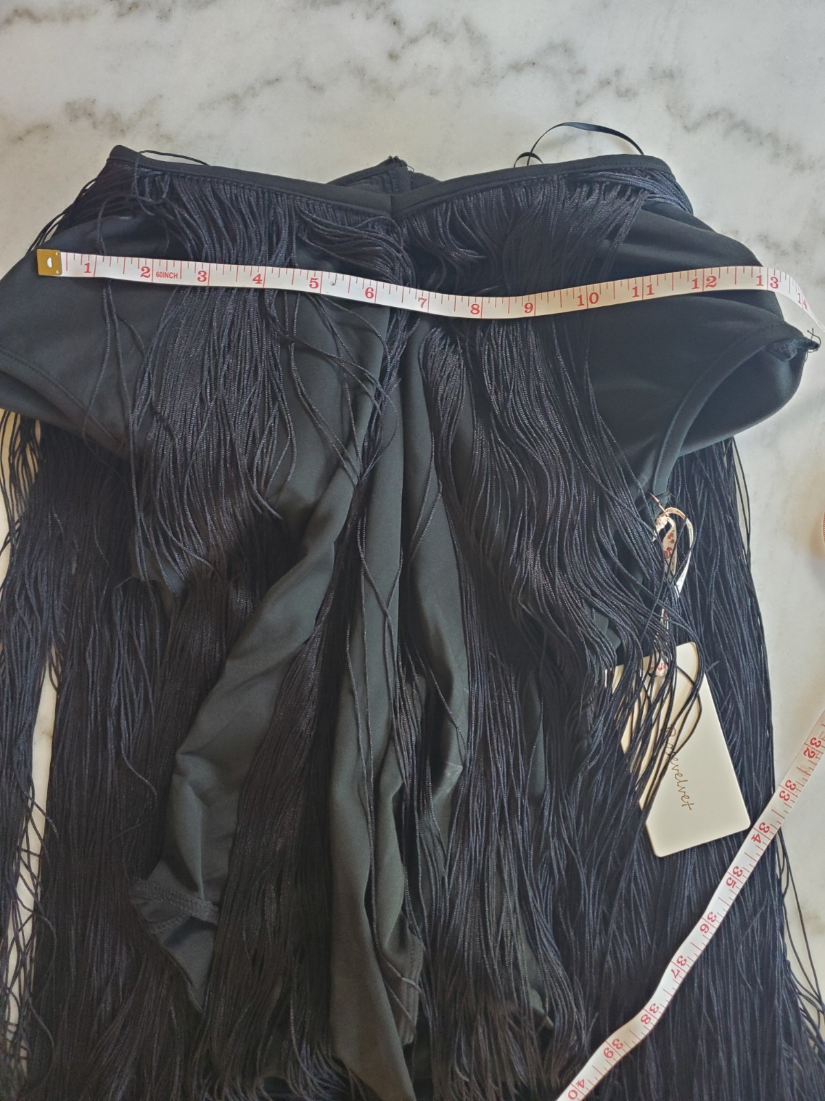 Rose Velvet Tassel Fringe Black Leotard Bodysuit Women’s S Polyester Spandex A5
