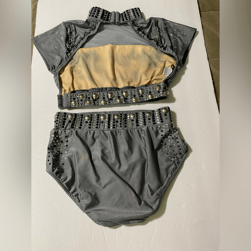 Glamour solo dance costume 2 piece gray embellished rhinestone MA adult