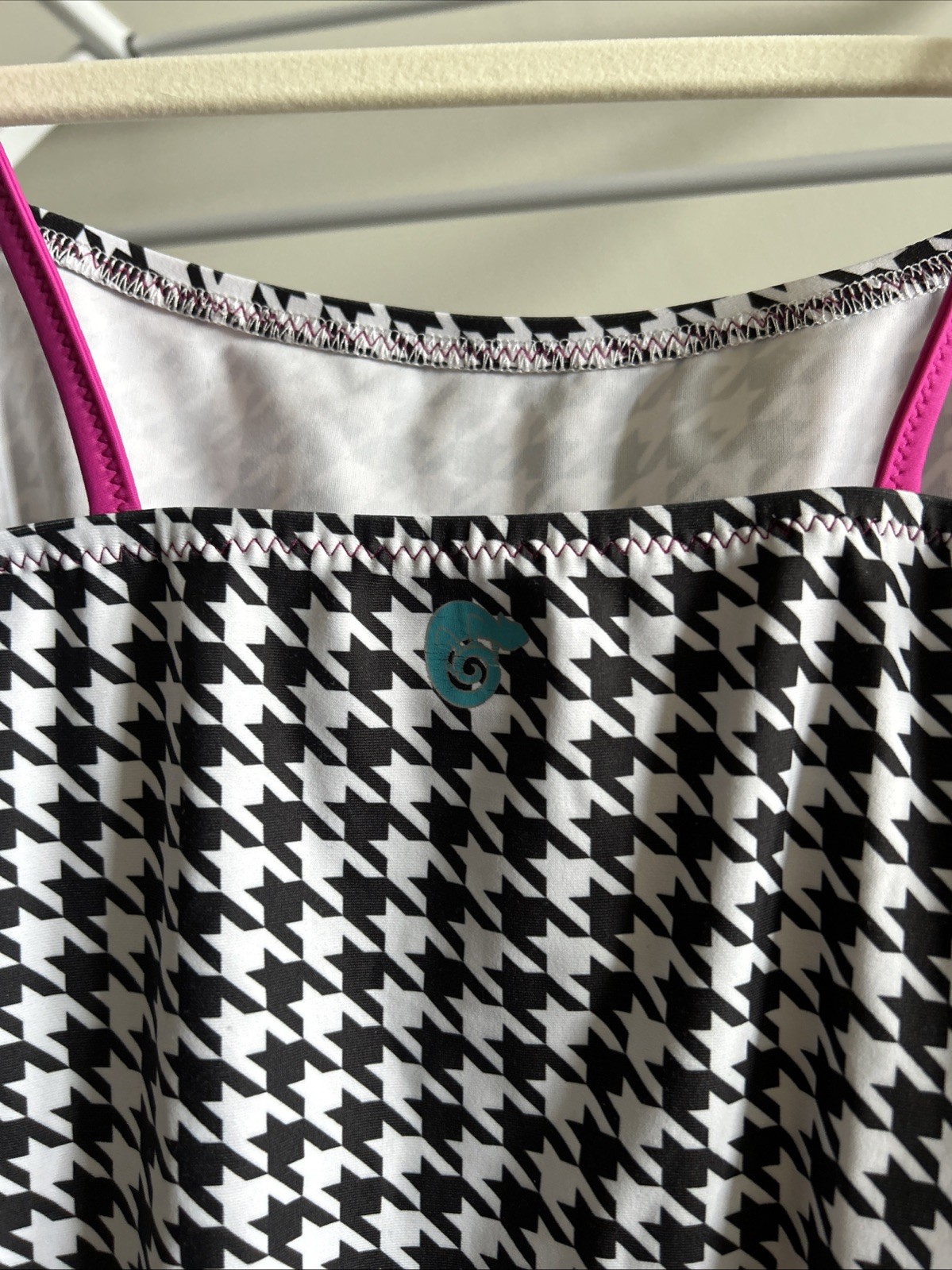 Cameleon Camisole Leotard Size Medium Black And White Houndstooth Pattern