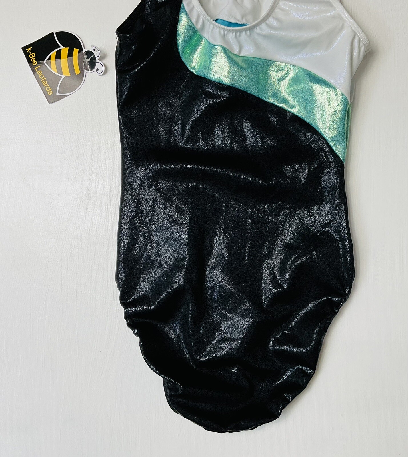 K-Bee Leotard Size Adult Medium Black White Teal Mystique AM Made In USA NWT