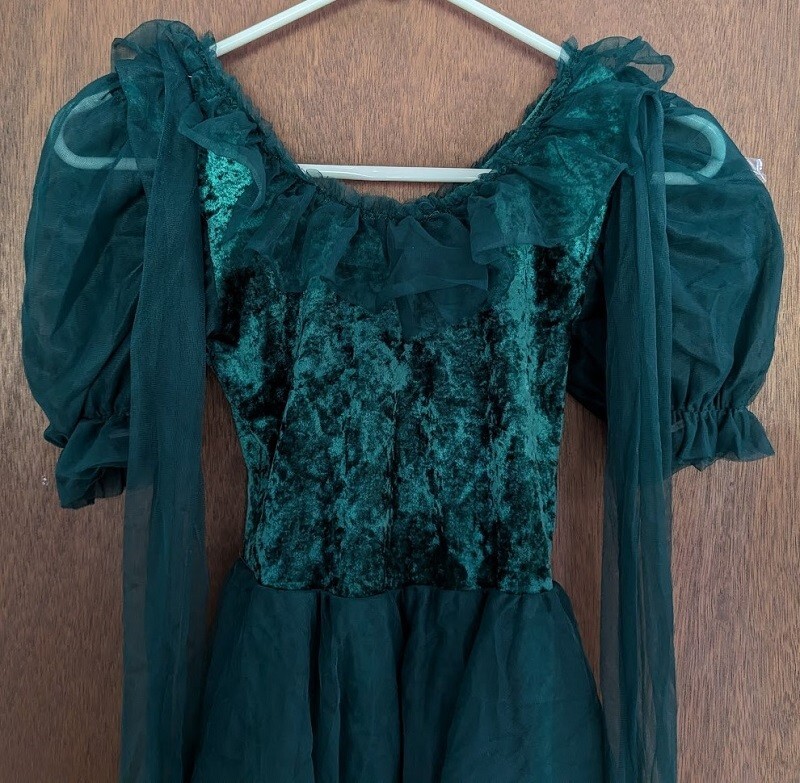 Wolff Fording Hunter Green Dance Velvet Bodysuit with Chiffon Skirt Size Petite