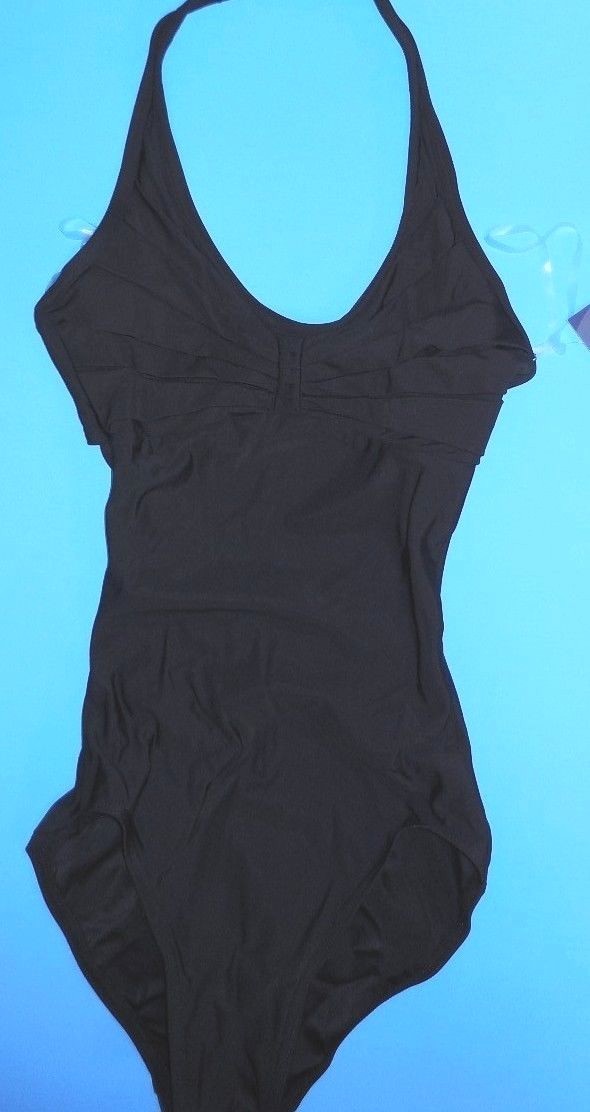 Capezio HALTER LEOTARD PLEATED FRONT BLACK ADULT #10190 DANCE BALLET over 30