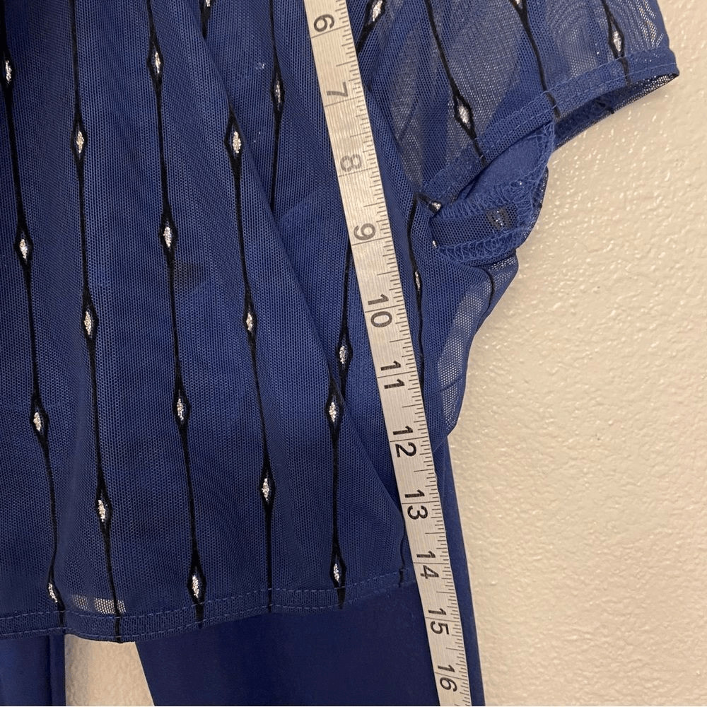 Kelle dance 2 piece blue mesh flocked crop top leggings pants light switch MA
