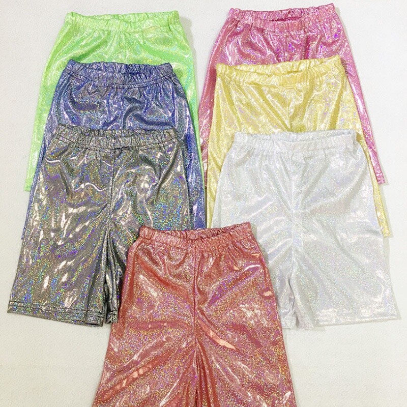 Women Shiny Shorts Pants Trousers Dancewear Costume Disco Glitter Holographic