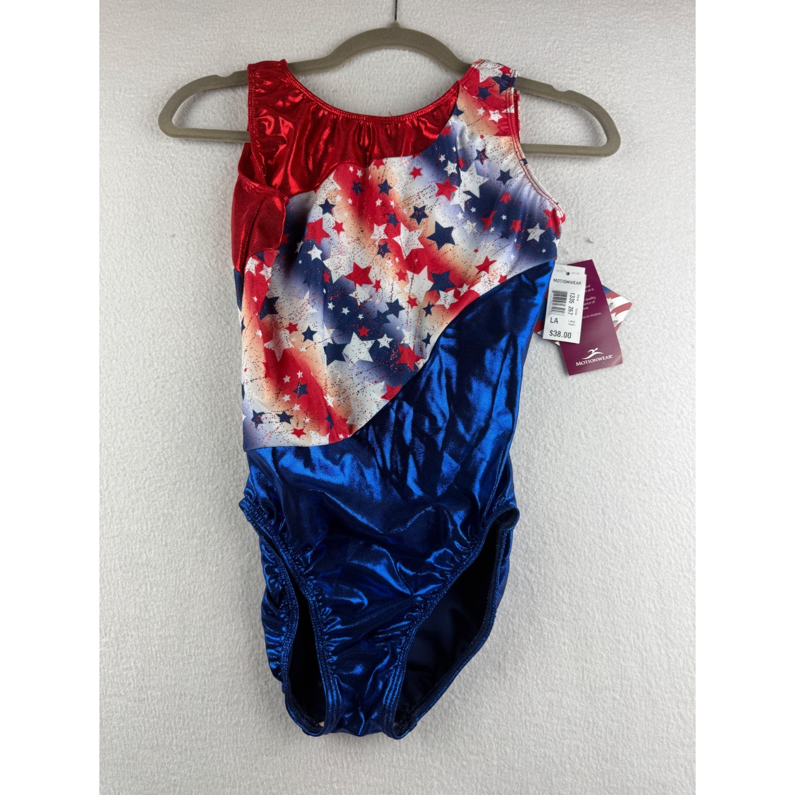 Motionwear Patriotic Stars Gymnastics Leotard Red White Blue Metallic 1335 LA