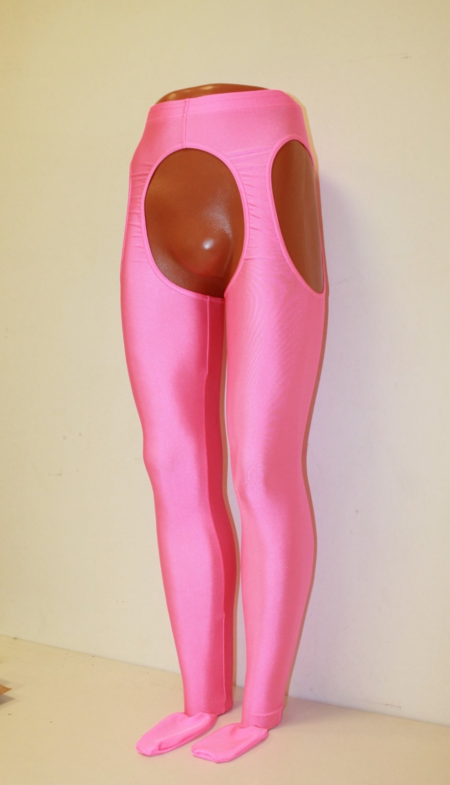 Men Leggings 507-56 Closed Foot Hole Thighs Hole Crotch Hot Pink Spandex Size M