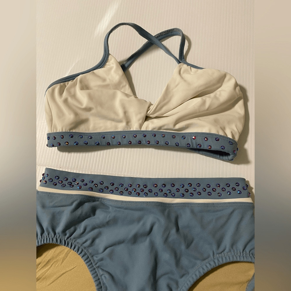 Second Skin Custom solo dance costume convention blue white 2 piece XSA adult
