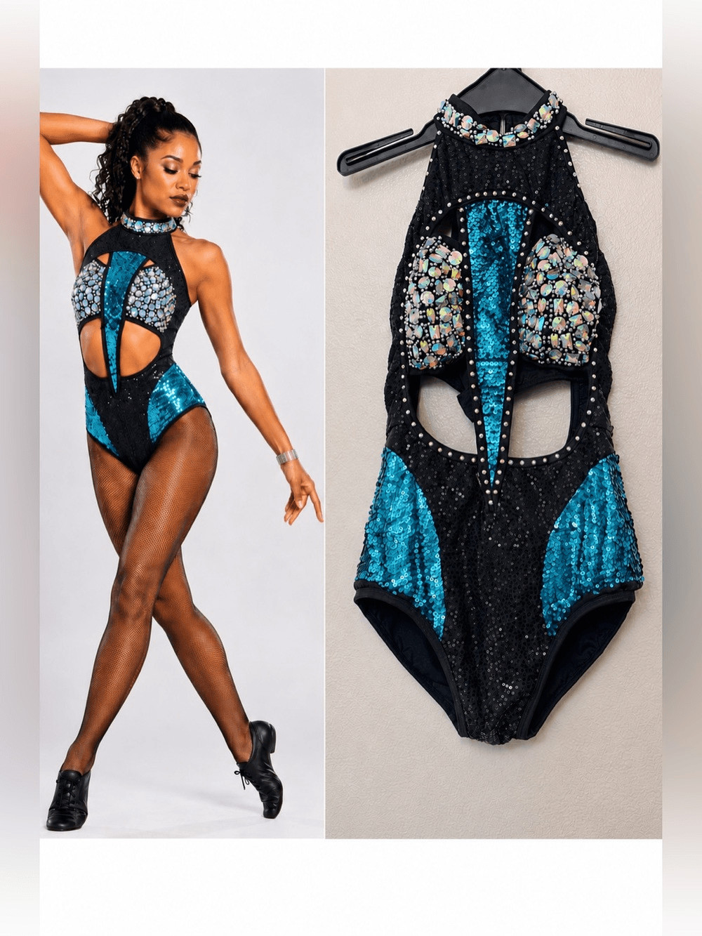 Glamour Solo Dance Costume Blue Black Embellish 5549 MA Adult Jazz Contemporary