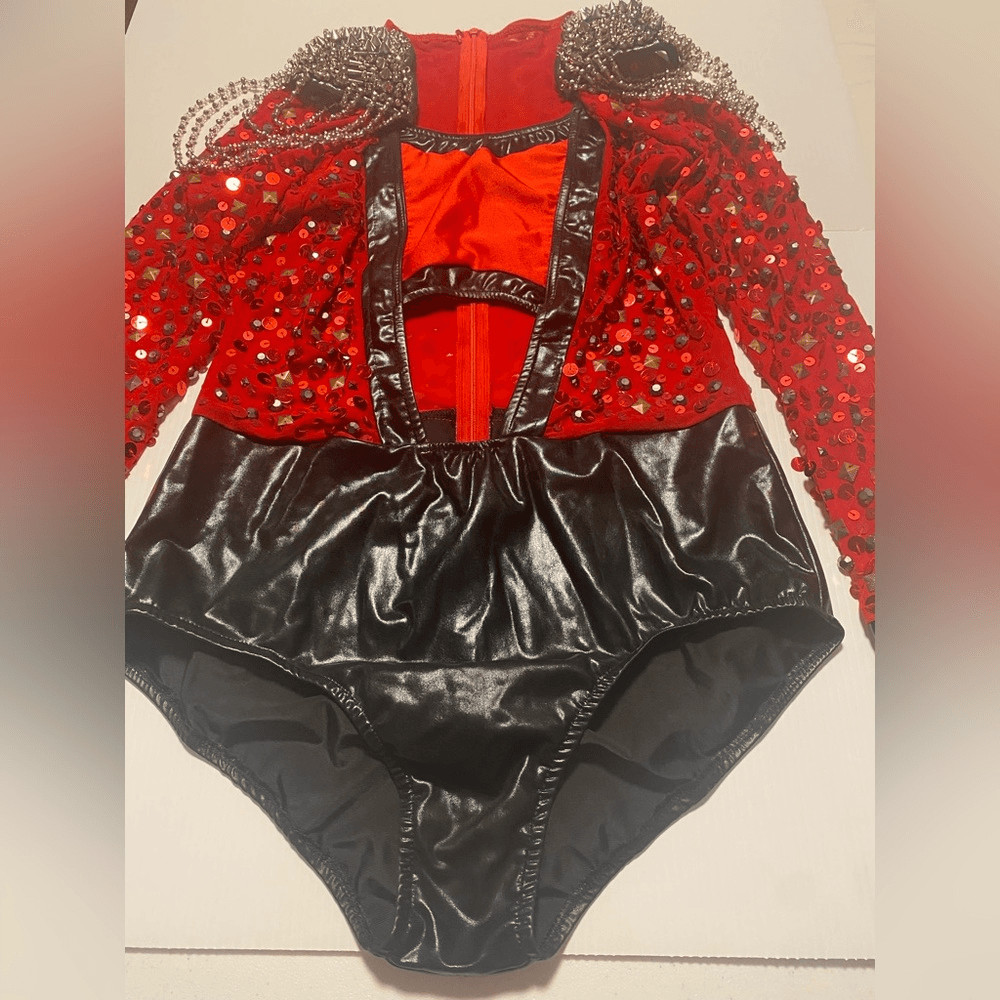 Glamour mature faux leather red goth grunge studed Dance Custom solo costume LA