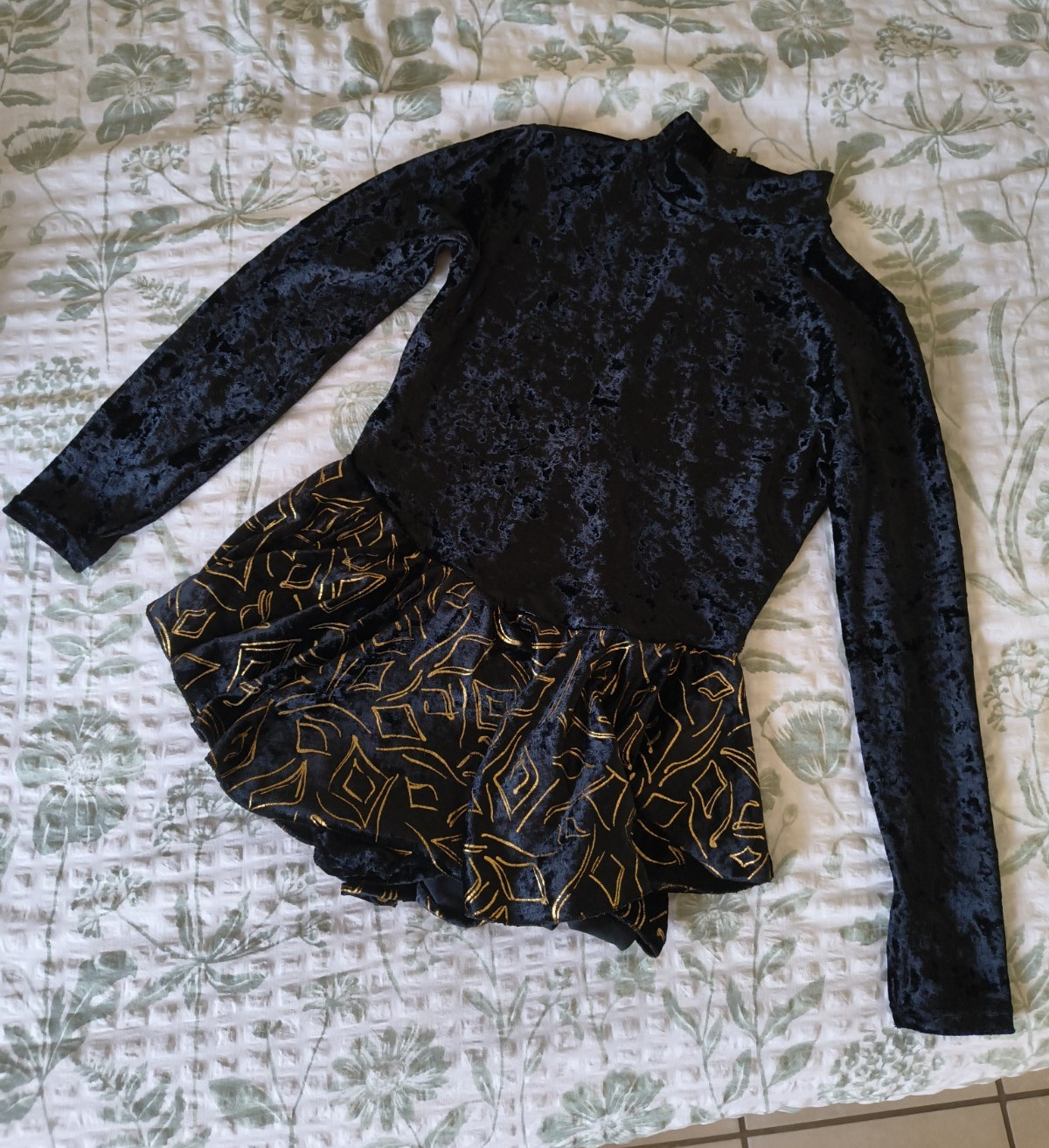 Vintage Bal-Togs Black Velvet Figure Skating Dance Dress Leotard M Made US