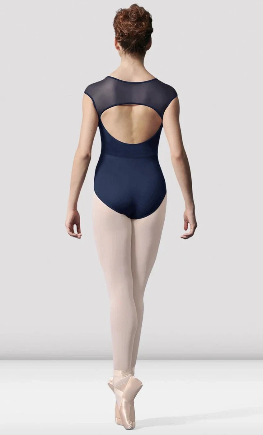 Mirella L113429 Womens Navy Velvet Cap Sleeve Leotard Size P