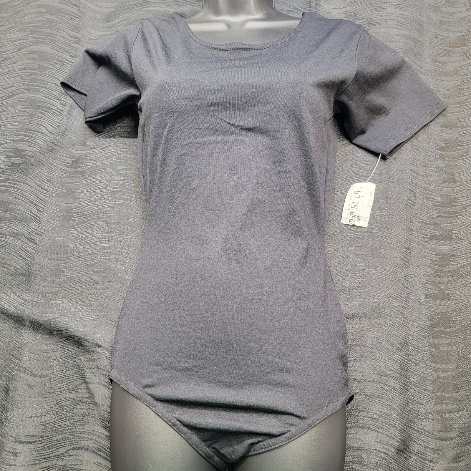 Unbranded Black Short-sleeve Leotard Scoop Front & Back Neckline SZ. LA