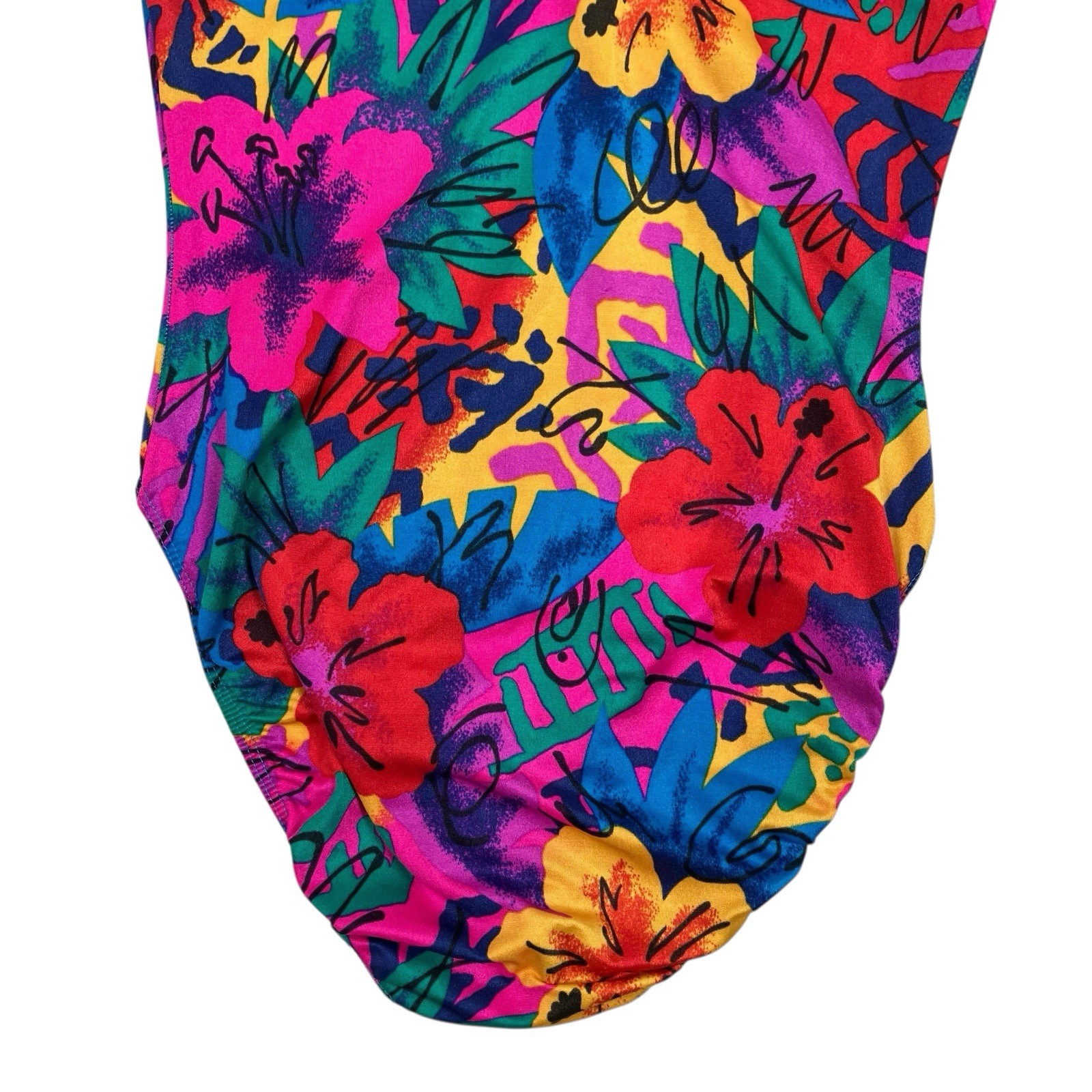 VTG 80s Stevi Brooks Colorful Floral One Piece Bodysuit Dance Leotard Size M