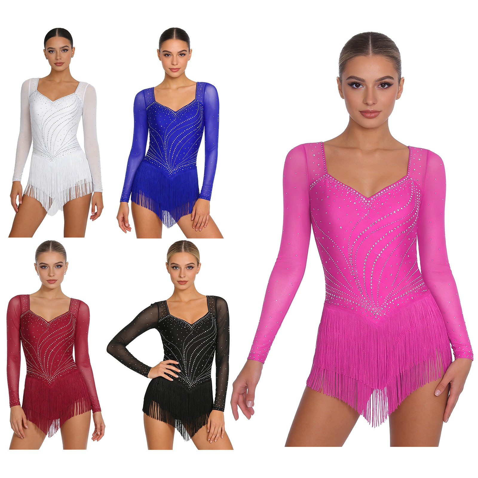 Women Tassel Latin Dance Dress Ballroom Rumba Tango Fringe Short Skirt Tango