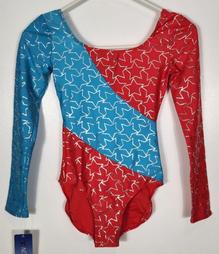 Danskin Gymnastic Women’s Petite Size XS (0-2) Patriotic Red LS Leotard NWT