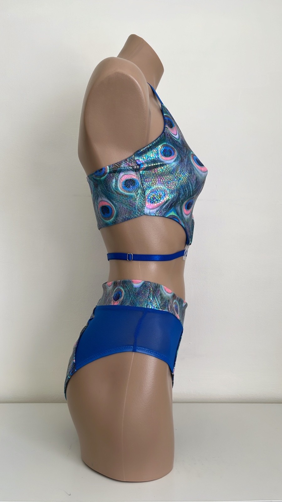Schminke 🦚 peacock pole-dance set baby evil top & Hybrid bottoms high leg mesh
