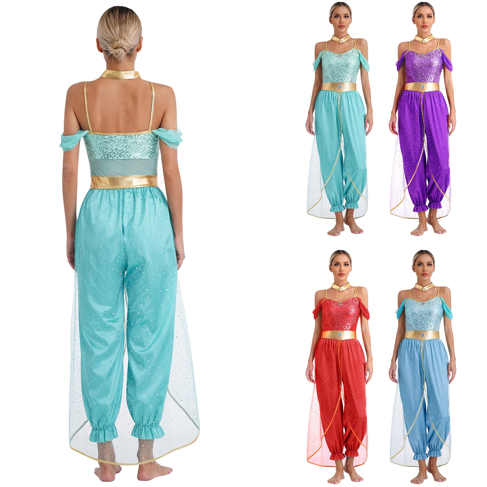 Womens Costume 2 Pieces Belly Festival Dancewear Metallic Rompers Performance
