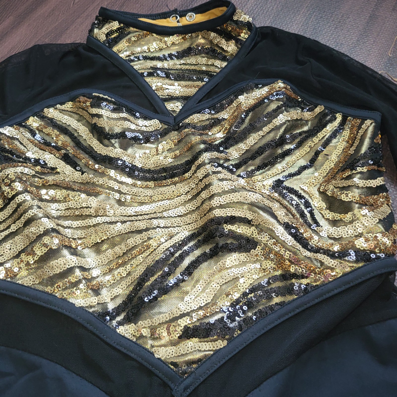 WEISSMAN Dance jazz Costume leotard black gold sequin Ramalama 9907 Adult medium