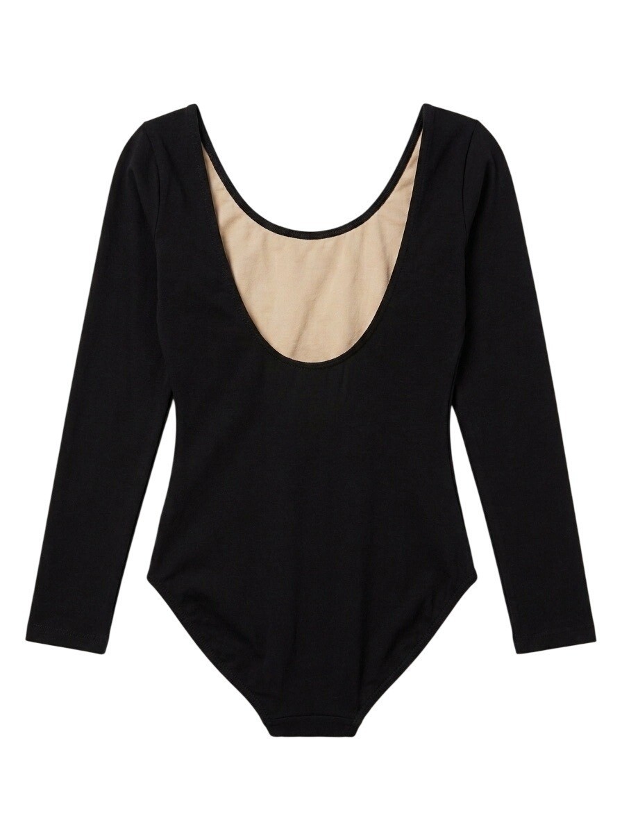 Eurotard Black Adult Size XS Long Sleeve Leotard Bodysuit Lined Front Scoop Neck