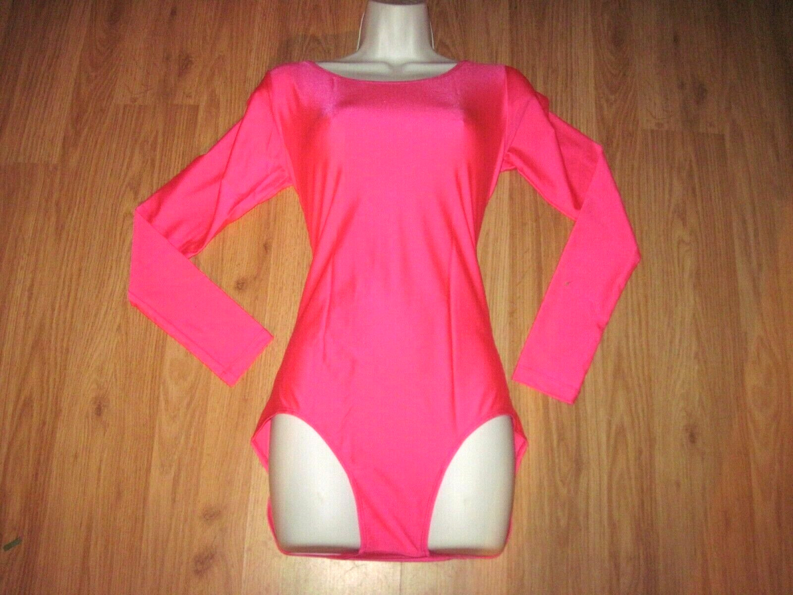 Plus Size Shiny Hot Pink Spandex Long Sleeve Scoop Neck Leotard Size XXL-2XL New