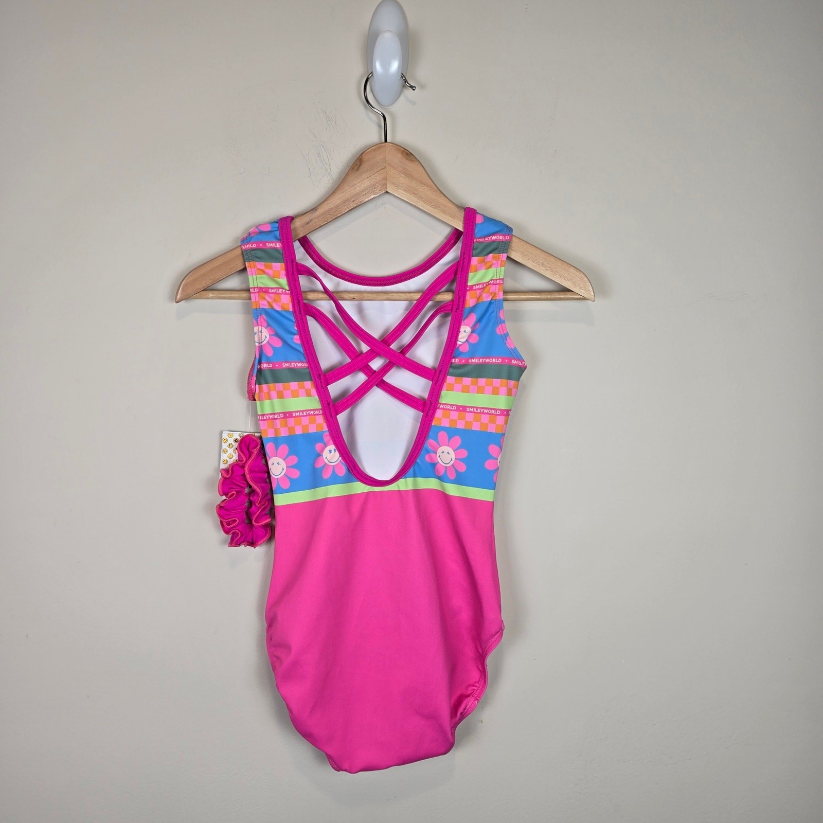 GK Elite Adult Sz S AS Smileyworld Tank Leotard & Scrunchie Gymnastics
