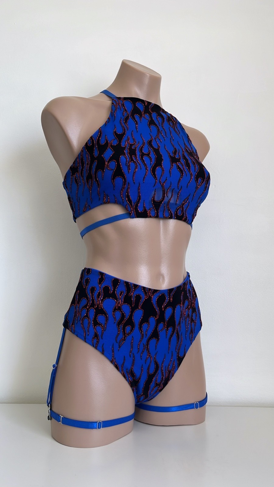 Schminke 🔥 Mesh Flames fire festival pole dance wear UV halter top sweetheart