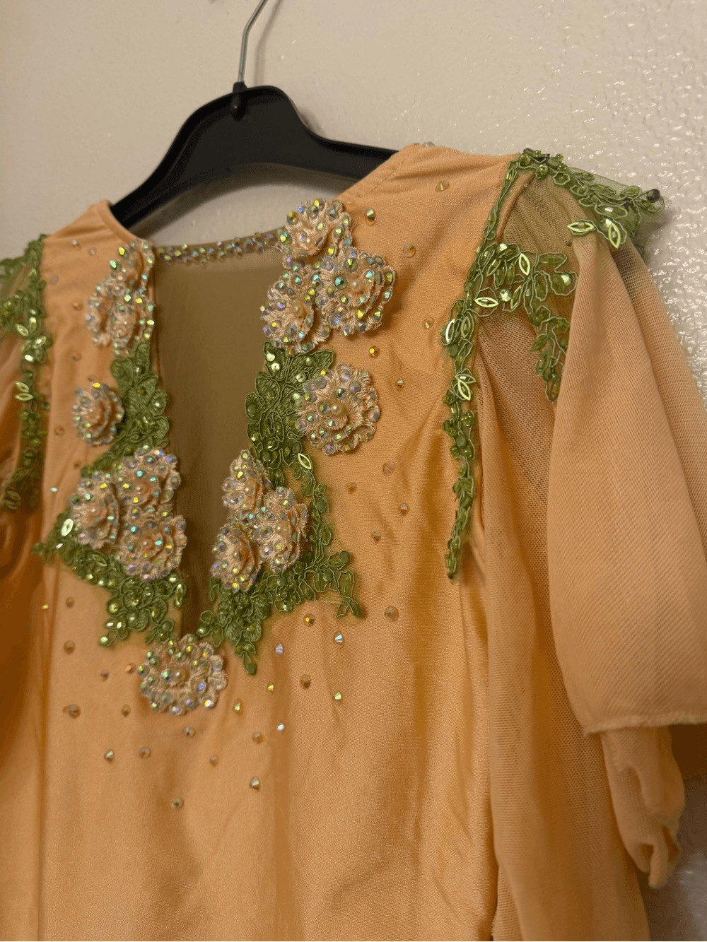 Glamour solo custom rhinestone dance costume tan nude illusion MA-Medium adult