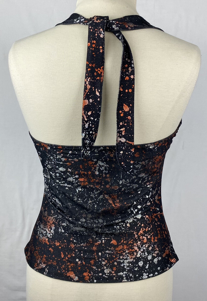 Leo’s Dancewear Spandex Halter Top Black w/ Copper & Silver Dance Casual READ