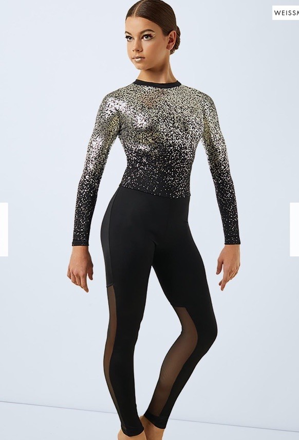 NWOT Weissman Toccata Metallic Speckled Long Sleeve Unitard Dance Costume MA