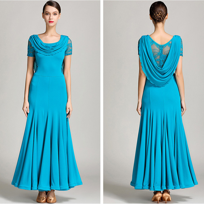 Women Cowl Neck Long Dance Dress Waltz Modern Tango Ballroom Dancewear Fashion