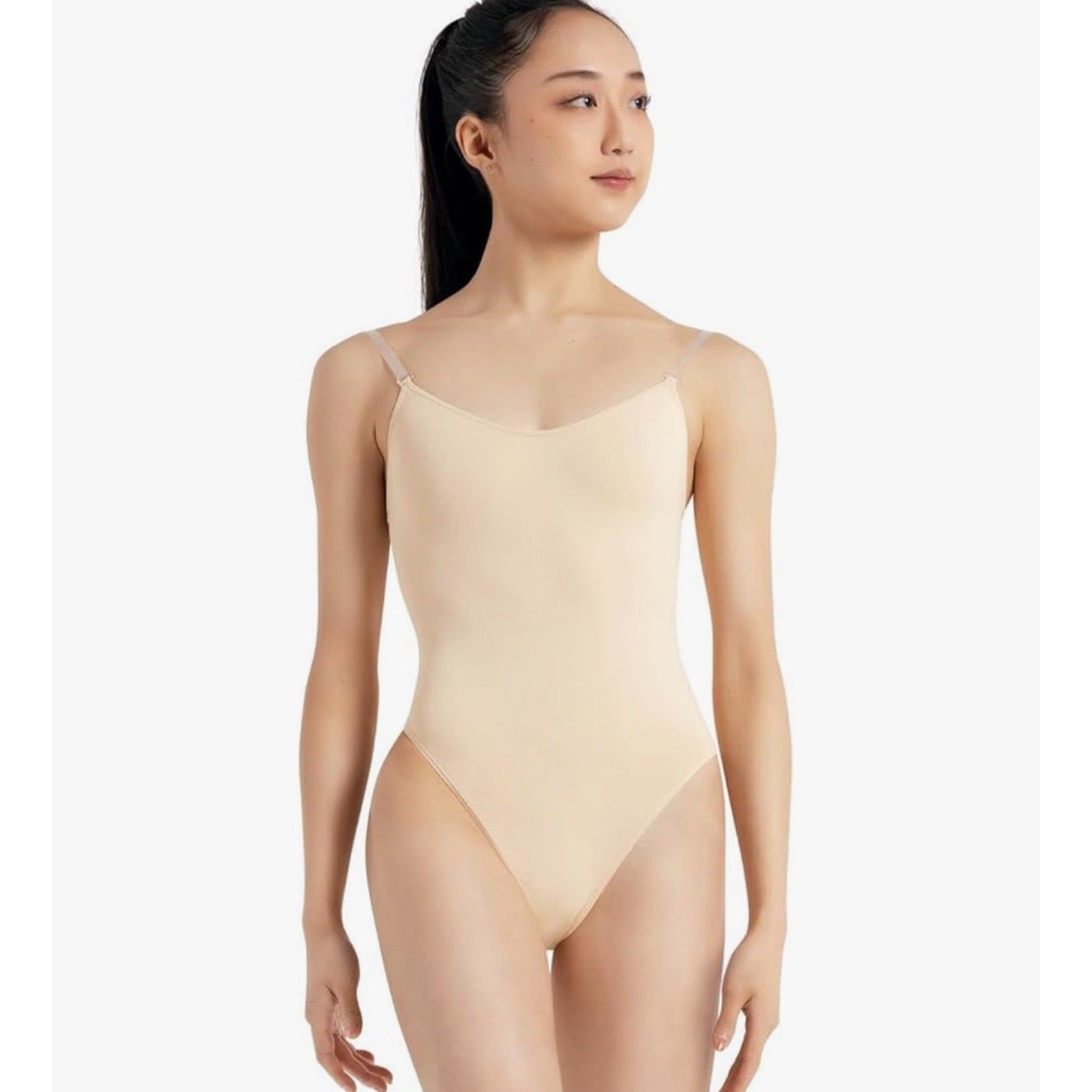 Capezio Womens Camisole Leotard With Clear Transition Straps Nude- Small *READ..